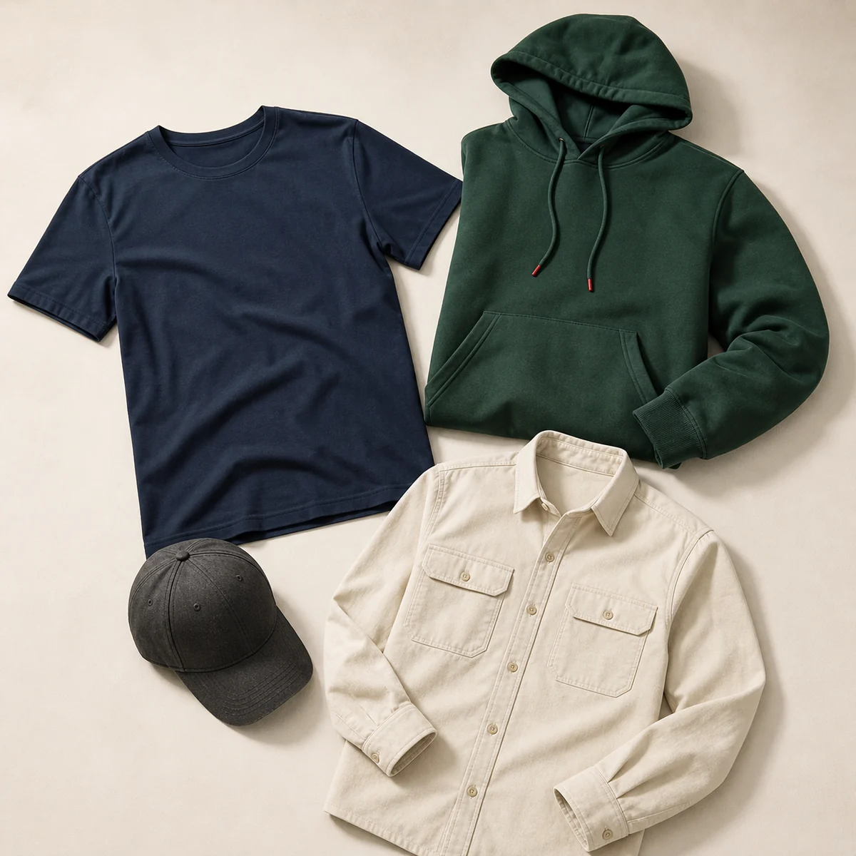 Blank promotional T-shirt, hoodie, cap and work shirt