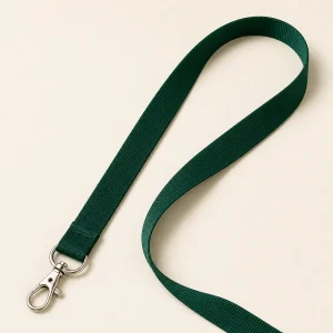 Blank forest-green event lanyard with metal clip