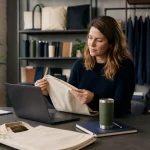 Product specialist researching and comparing promotional merchandise