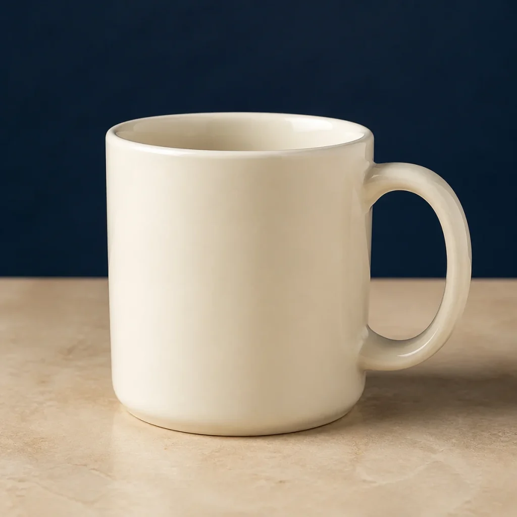 Blank cream ceramic logo mug for custom promotional branding
