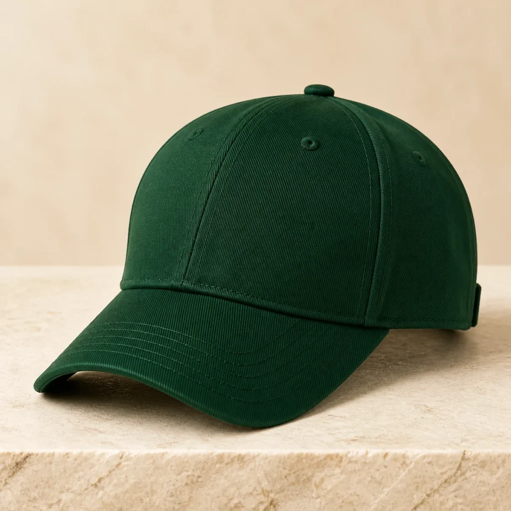 Blank forest-green twill cap for custom embroidery