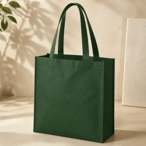 Blank forest-green convention tote for custom branding