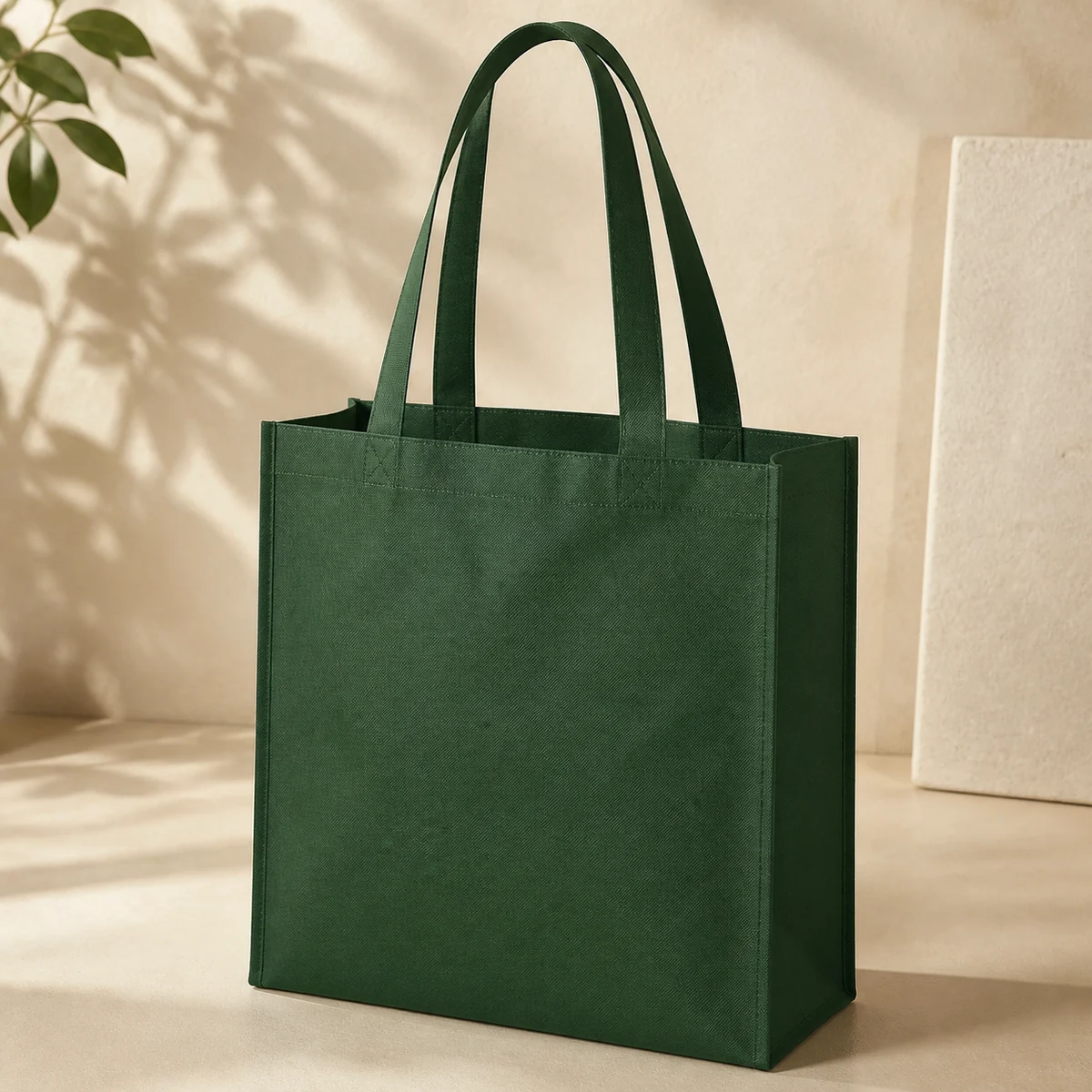 Blank forest-green convention tote for custom branding