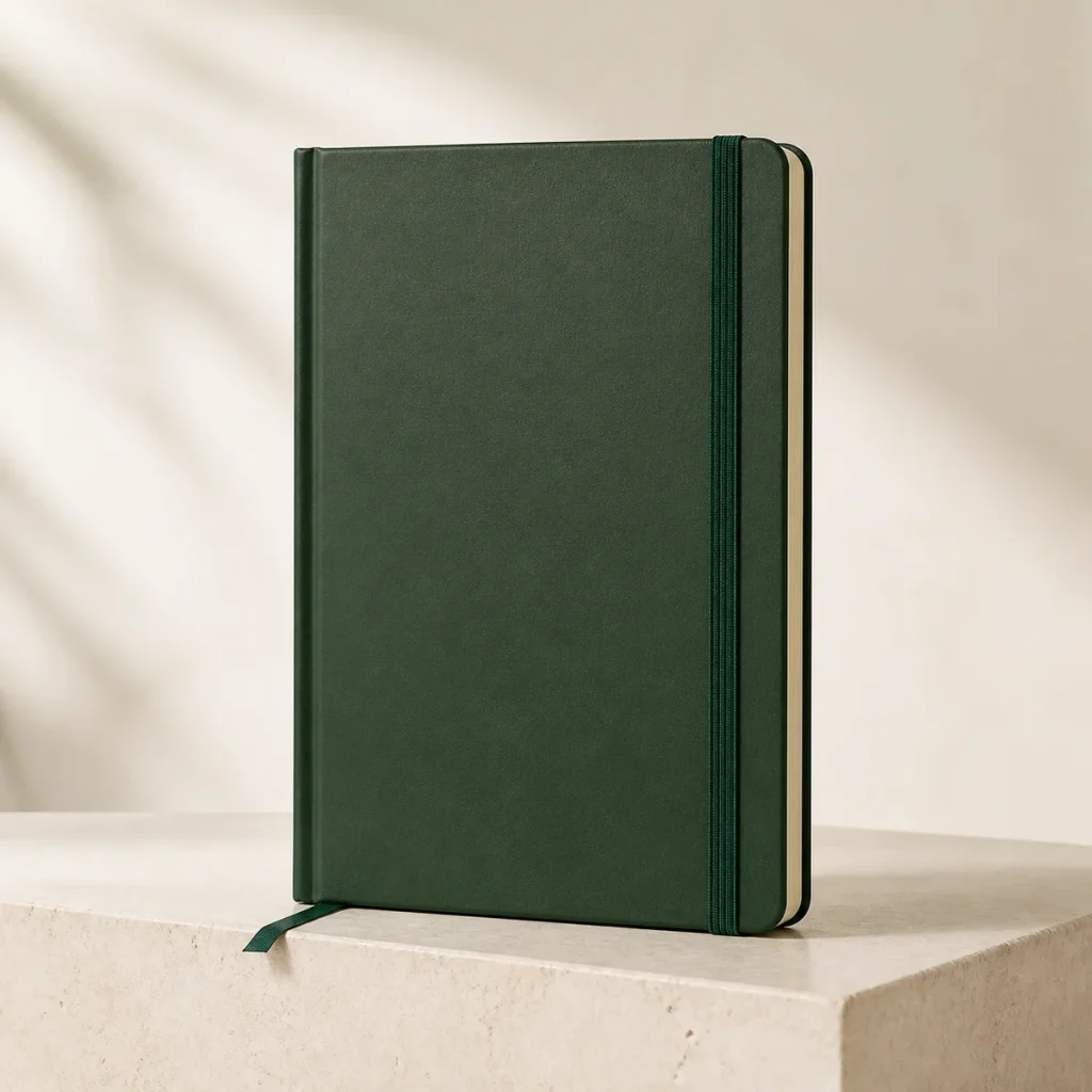 Blank forest-green executive notebook for custom logo branding