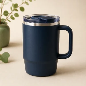 Blank matte navy insulated travel mug for promotional branding