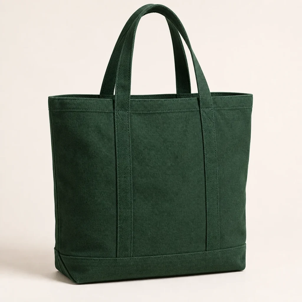 Blank forest-green heavy canvas tote for custom branding