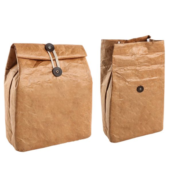 Waterproof Insulated Kraft Paper Lunch Bags With 2 Buckles