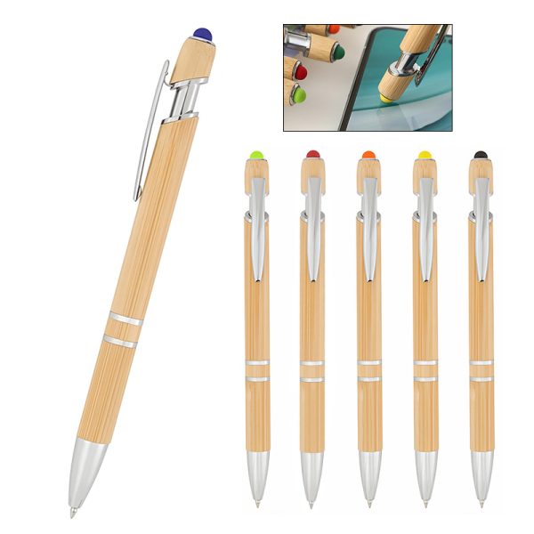 Natural Bamboo Retractable Ballpoint Pen With Stylus