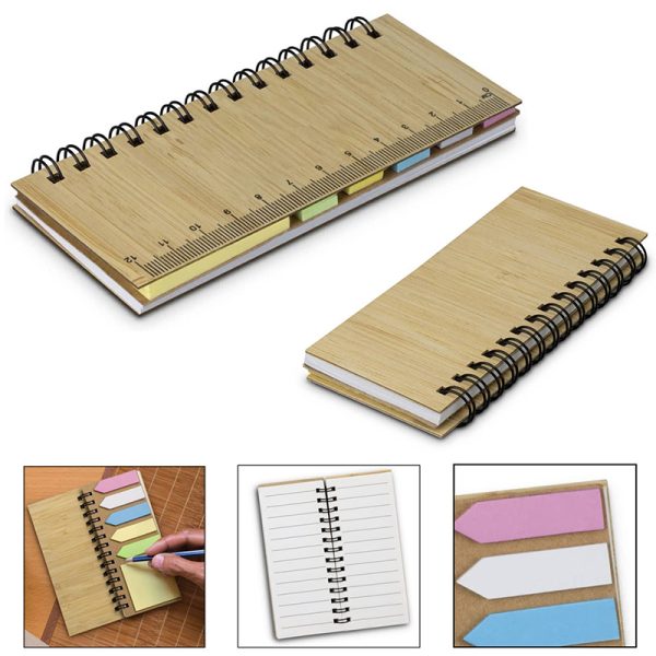 Eco-Friendly Bamboo Spiral Notebook with Sticky Notes & Ruler