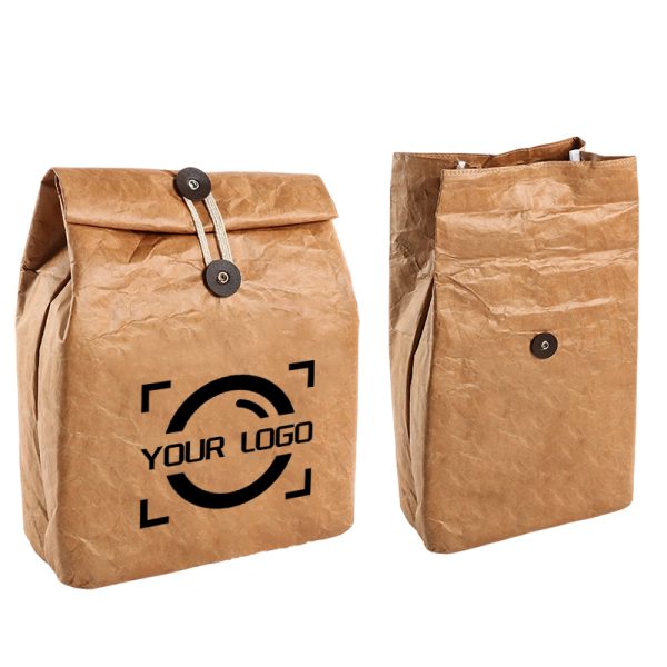 Waterproof Insulated Kraft Paper Lunch Bags With 2 Buckles