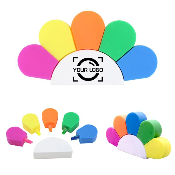 5-Color Fan-Shaped Highlighter Marker Set
