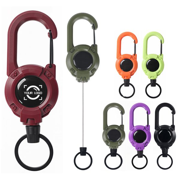 Retractable Badge Reel with Carabiner Clip and Key Ring