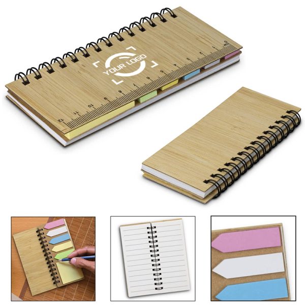 Eco-Friendly Bamboo Spiral Notebook with Sticky Notes & Ruler