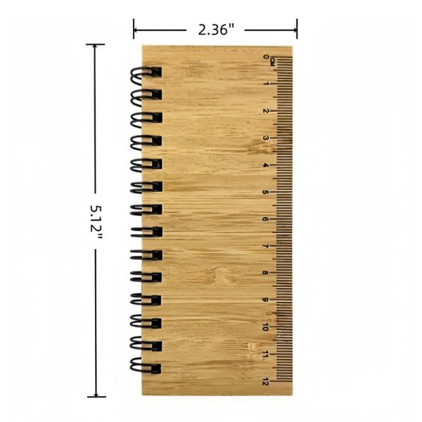 Eco-Friendly Bamboo Spiral Notebook with Sticky Notes & Ruler