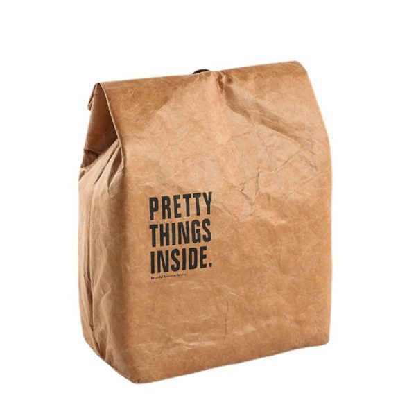 Waterproof Insulated Kraft Paper Lunch Bags With 2 Buckles