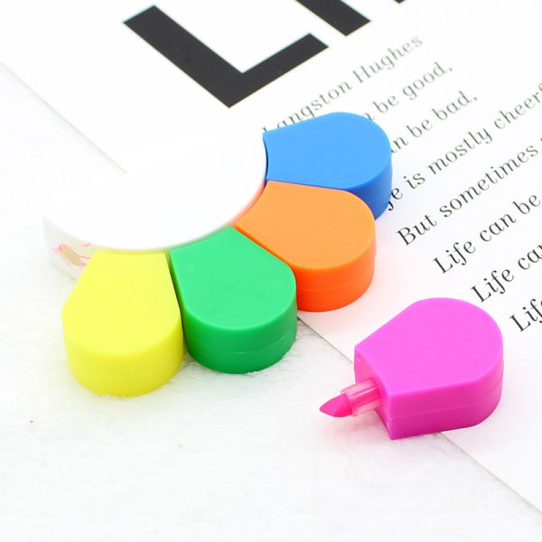 5-Color Fan-Shaped Highlighter Marker Set