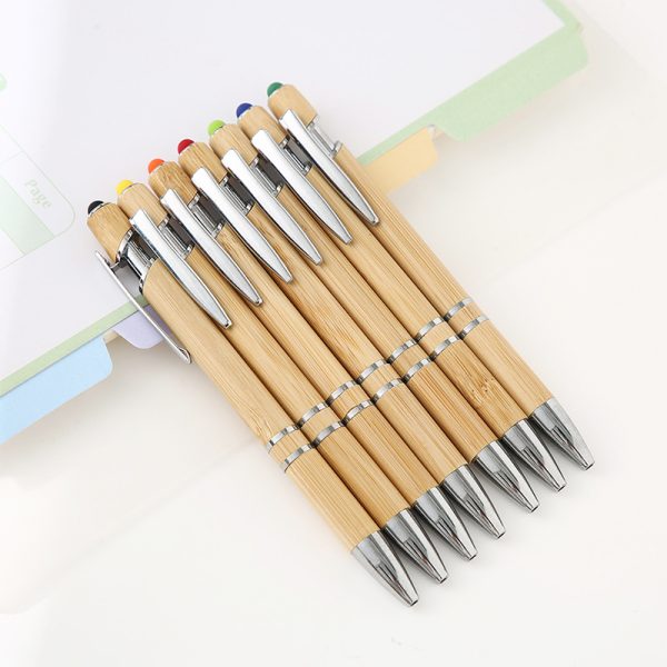 Natural Bamboo Retractable Ballpoint Pen With Stylus