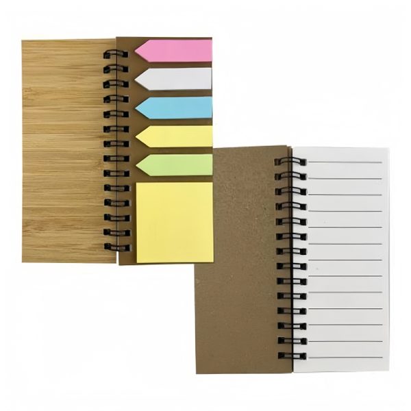Eco-Friendly Bamboo Spiral Notebook with Sticky Notes & Ruler