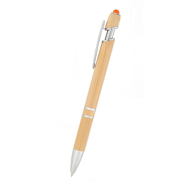 Natural Bamboo Retractable Ballpoint Pen With Stylus