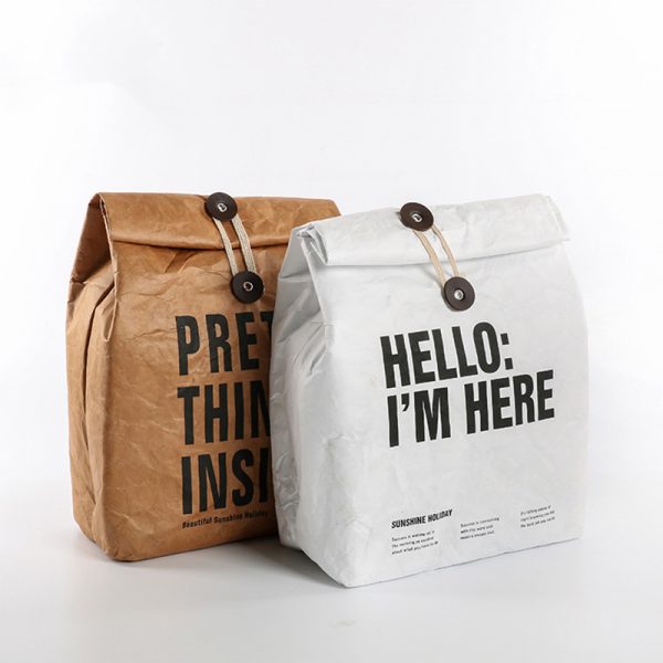 Waterproof Insulated Kraft Paper Lunch Bags With 2 Buckles