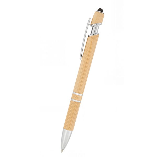 Natural Bamboo Retractable Ballpoint Pen With Stylus