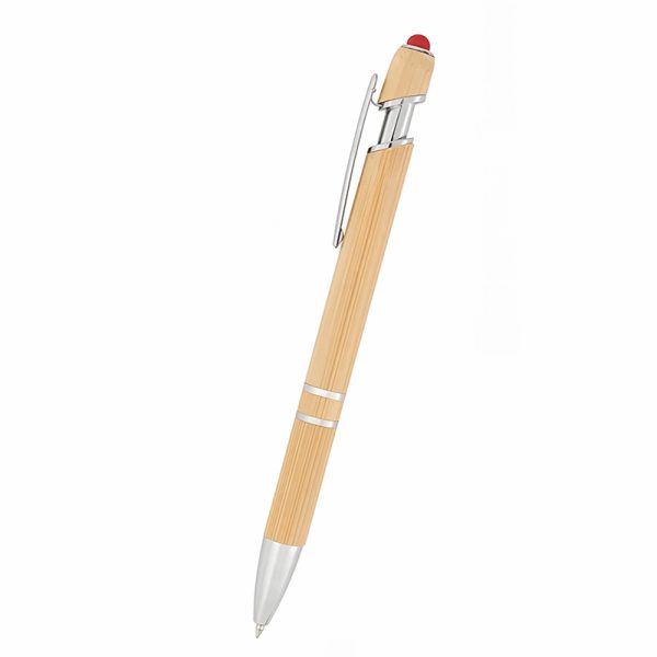 Natural Bamboo Retractable Ballpoint Pen With Stylus